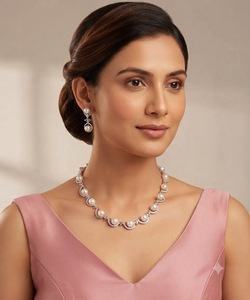 Factory Price American <b>Diamond</b> Imitation <b>Pearl</b> Necklace Set Curved Arch Pave Collar Dangling Stud <b>Earrings</b> Women Costume Jewelry - Product Image 5