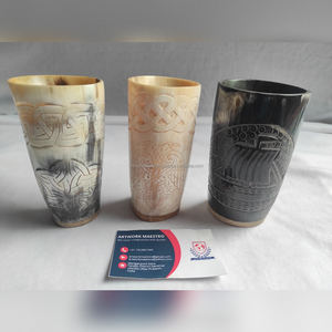 Jarra de cerveza de cuerno de buey auténtico, de la serie Ragnarok Legend, con efecto de fuego, en metal de latón, ecológica, artesanal, escandinava. - Product Image 3