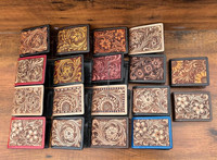 Dompet kulit asli Tooled ramping bisnis untuk pria tempat kartu trendi Fashion hadiah perjalanan dompet koin-gaya personalisasi