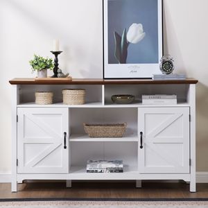 Credenza Antica Stile Fattoria con Ante a Battente, Mobile Buffet da 58 Pollici, Ampio Armadio da Cucina con Ripiani Regolabili per Soggiorno - Product Image 1
