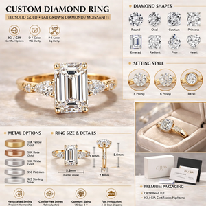 Anillo de compromiso con diamante cultivado en laboratorio de corte marquesa, conjunto nupcial con piedras laterales en forma de cometa, conjunto de anillos de boda con diamantes, anillo de oro certificado IGI - Product Image 3