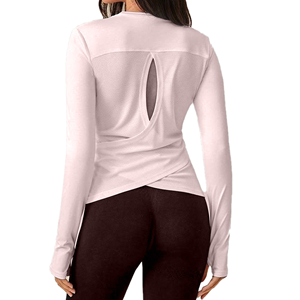 Women's Fitted <b>Long</b> Sleeve Mesh Back Moisture Wicking Crew Neck Athletic Top Solid White All Seasons - Product Image 2