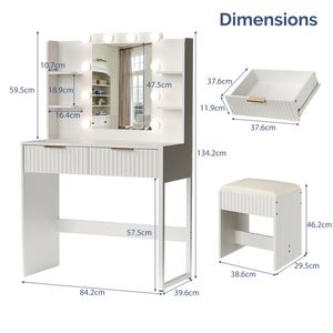 2-Drawer 4-Shelf Dressing Table Set with White Particleboard Melamine Finish 10 Three-Tone Light Bulbs Included Makeup Vanities - Product Image 4