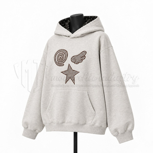 เสื้อฮู้ดสตรีทแวร์สีเทาสำหรับผู้หญิง ปักลายดาวแบบแอพพลิเคชั่น เสื้อสวมหัวลำลองสำหรับฤดูใบไม้ร่วง ผ้าฝ้ายผสมเนื้อนุ่ม แห้งเร็ว - Product Image 3