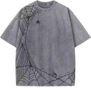 T-shirt en coton surdimensionné pour homme avec imprimé motif épineux, style streetwear, manches courtes, col rond, coupe jersey, longueur standard - Product Image 2
