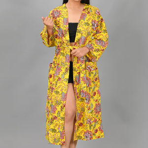 Kimono de Algodón Tejido para Mujer al por Mayor, 100% Algodón Indio, Cuello en V, Talla Única, Transpirable, Estampado Floral, Primavera Verano, Traje de Baño, Dama de Honor - Product Image 3