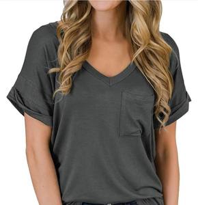 Camisetas de Algodón Transpirables para Mujer, Venta al por Mayor, Alta Calidad, Manga Corta, 100% Algodón, Cuello en V, Camisetas Lisas para Mujer, Cómodas, Precio Bajo - Product Image 6
