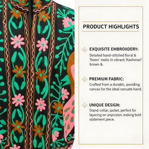 Chaqueta Bomber de Terciopelo con Bordado a Mano de Pavo Real para Mujer, con Cuello Alto Floral y Forro de Algodón, Venta al Por Mayor - Product Image 4