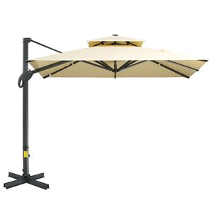 Parapluie de patio décalé beige de 10 pieds avec base croisée carrée en aluminium de conception suspendue en porte-à-faux Rotation d'inclinaison à 360 degrés - Product Image 1