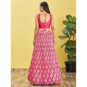 Adorable Rosa bordado trabajo Chinon boda Lehenga Choli - Product Image 3