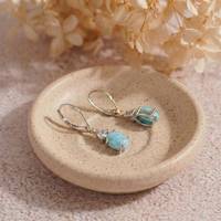 Boucles d'oreilles pendantes en argent sterling 925 avec pierre précieuse Larimar de coupe ovale pour mariages, fiançailles ou anniversaires