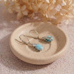 925 Sterling Silver <b>Fine</b> Dangle <b>Earrings</b> with Larimar Oval Cut Gemstone for Weddings Engagements or Anniversaries - Product Image 5