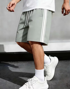 Men's Gray Solid Color Quick Dry Breathable Polyester/Cotton Bermuda Shorts with Side Stripes Elastic Waist Casual Athletic Wear - Product Image 3