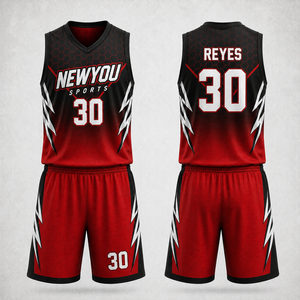 Conjunto de Uniforme de Baloncesto Personalizado con Transferencia Térmica, Camiseta y Pantalones Cortos para Equipo, Color Rojo y Blanco Sólido, Transpirable, de Secado Rápido, Anti-UV, para Otoño - Product Image 1