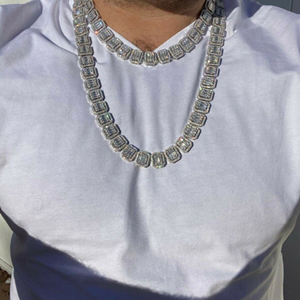 Luxury Geometric <b>Statement</b> <b>Necklace</b> 925 Silver Gold Plated Baguette Cut Diamond Link Chain Unisex Party Jewelry - Product Image 6