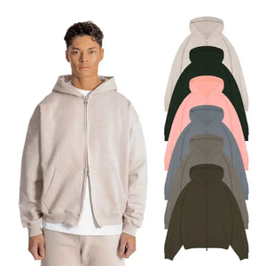 Unisex Hooded <b>Zipper</b> <b>Sweatshirt</b> Full Sleeve Solid Color Casual Wear 100% Cotton Midweight Loose Fit Autumn Season - Product Image 2