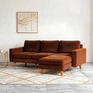 Canapé d'angle traditionnel en velours côtelé rembourré, avec causeuse garnie de mousse, idéal pour petits espaces, salon et bureau d'appartement - Product Image 6