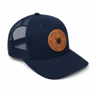 Gorra Trucker Personalizada al por Mayor con Parche de Cuero, Azul Marino de Moda, Gorra de Malla de 5 Paneles con Visera Curva, Alta Calidad para Exteriores - Product Image 1