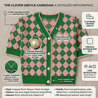 HMR Alpha Soror Cardigan en tricot pour femmes, brodé, en acrylique écologique, boutonné, rose et vert, pour l'hiver
