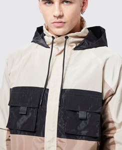 เสื้อแจ็กเก็ตมีฮู้ดแบบรูดซิปสำหรับผู้ชายเสื้อโค้ทผ้าฝ้ายกันลมหนาสะท้อนแสง - Product Image 3