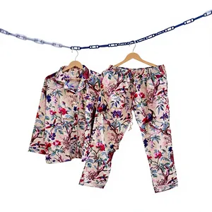 Conjunto de Pijama de Algodón 100% con Estampado Floral para Mujer, Manga Larga, Cuello Camisero, Suave, Ropa de Dormir Larga, Ropa Casual - Product Image 2