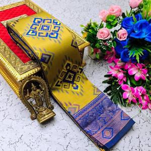 Sari Tradicional de Seda Banarasi con Borde Dorado Zari, Sari de Diseñador para Bodas Indias, Sari Étnico para Fiestas - Product Image 4