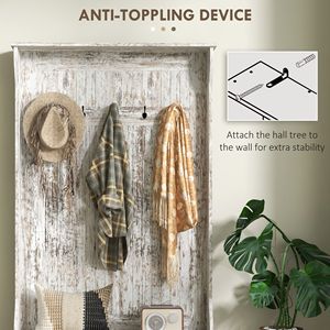 Panca da ingresso 3-in-1 bianca anticata con appendiabiti e scarpiera a 5 ganci - per corridoi - Product Image 5