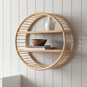 Minimalist Rattan Round Wall <b>Shelf</b> Decorative Storage <b>Rack</b> for Modern Hotel Spa Interior Bulk - Product Image 2