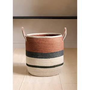 Panier de rangement vintage fait main en jonc de mer tressé avec poignée, motif rayé, pour la maison, le salon, panier à linge, bac de rangement - Product Image 1