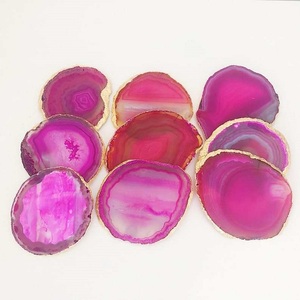 Sous-verre en Agate de Quartz Rose en Gros, Tranche de Pierre Semi-Précieuse Décorative en Cristal avec Bord Doré, Tranche de Pierre Unique - Product Image 4