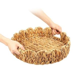 Plateau de rangement tressé en jacinthe d'eau, fait main, pour la décoration intérieure et le rangement de cuisine, fournisseurs pour restaurants et hôtels - Product Image 5