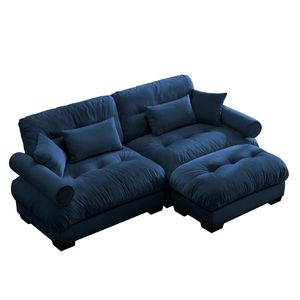 Modern Oversize 2-Seater Velvet <b>Sofa</b> with Ottoman Bolster Armrests Waist <b>Pillow</b> Throw <b>Pillows</b> for Living Room - Product Image 4
