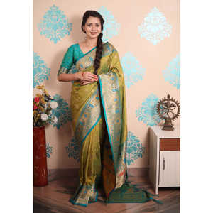 Sari en soie Paithani tissé avec des fils verts Zari, motif paon, écharpes et châles traditionnels - Product Image 5