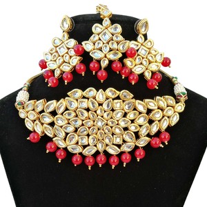 Indian Classic Women's Choker Wedding Engagement Anniversary Party Green Traditional Crystal Kundan Faux Pearl Alloy Gold <b>Gift</b> - Product Image 2