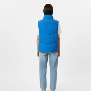 Custom Women's Bright Blue <b>Puffer</b> <b>Vest</b> High Stand Neck V Quilting Pattern Sleeveless Padded Casual Outdoor <b>Vest</b> OEM Supplier - Product Image 2