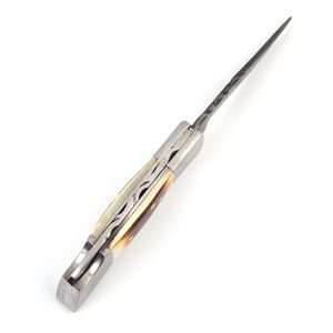 Couteaux pliants Damas faits à la main avec manche en os, lame en acier à motif, crosse en métal poli, étui en cuir pour la chasse en extérieur - Product Image 6