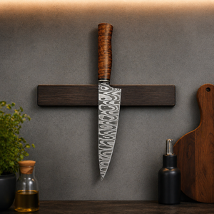 Couteau de chef artisanal avec lame en acier Damas de 8 à 9,9 pouces de longueur, manche en bois ambidextre, fourreau en cuir (style moderne) - Product Image 5