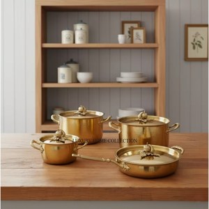 Food Grade Hammered Metal Casserole Pot <b>Pan</b> Set Ornate Gold Handle Stainless Steel <b>Induction</b> Cookware Eco-Friendly Europe Design - Product Image 4