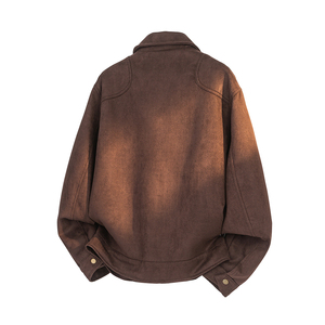 Men's <b>Suede</b> Leather <b>Jacket</b> Solid Color Zipper Closure Turn-down Collar Casual Style Autumn Windproof Thick Regular Fit - Product Image 2