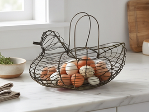 Cesta metálica de hierro macizo para huevos, frutas y verduras, elegante cesta de almacenamiento para mesa, estilo Farmhouse Kitchenware. - Product Image 6
