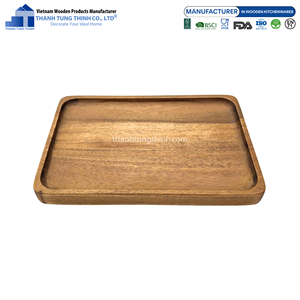 Acacia Wooden Plates Polished Finish Natural Wood Pattern Durable Household Grade <b>Food</b> Safe High <b>Heat</b> Resistant Made in Vietnam - Product Image 3