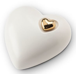 Urna Conmemorativa Blanca con Mini Corazón Plateado para Cenizas, Corazón para Cenizas Funerarias de Metal Latón/Aluminio - Product Image 1