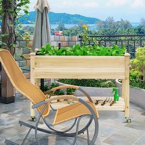 Jardinière surélevée en bois avec roulettes verrouillables et revêtement de planche - pour pots de fleurs et jardinières - Product Image 5