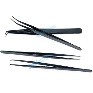 Pince à épiler de précision RMI en acier inoxydable, pointe lisse, 14 cm, 12 cm, anti-magnétique, couleur plasma noire, préhension fine et parfaite pour les cils - Product Image 2