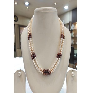 Conjunto de collar Mala con perlas auténticas de calidad premium y glamorosas, con juego de aretes para mujeres y niñas, colección para bodas y fiestas. - Product Image 1