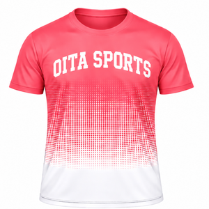 Crimson Pink and <b>White</b> Gradient Sublimation <b>T</b> <b>Shirt</b> Men Short Sleeve Crew Neck Custom Printed Sports Training Performance - Product Image 1