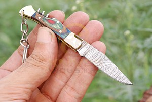 Cuchillo de bolsillo de acero de Damasco al por mayor, mini herramienta multiusos de madera, sacacorchos portátil, cuchillo plegable, logotipo personalizado, abridor de botellas EDC profesional - Product Image 5