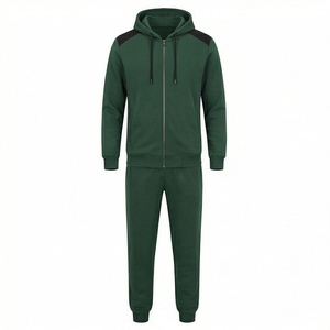 Ensemble de survêtement vert à capuche pour homme, sweat-shirt et pantalon à fermeture éclair intégrale, couleur unie décontractée, 100 % coton respirant, idéal pour l'automne - Product Image 1