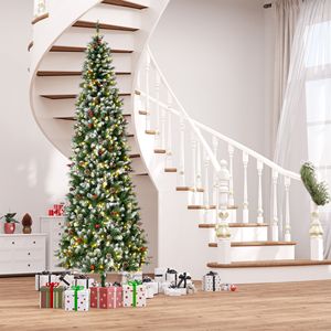 9 ft Pre-Lit Snow-Dipped Artificial Christmas <b>Tree</b> with 460 LED <b>Lights</b> Realistic Branches Pine Cones Red Berries 1298 Ti Series - Product Image 1