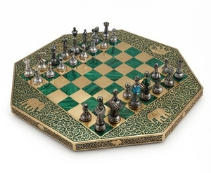 A.b Handicraftly Metal <b>Wooden</b> Octagonal <b>Chess</b> Board 9 Inch Travel <b>Chess</b> <b>Set</b> Animal Theme Magnetic Traditional Design Handmade - Product Image 4
